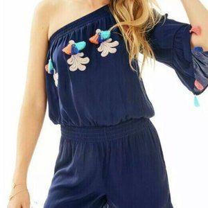 LILLY PULITZER Size XXS True Navy Amerie Romper, Tassels/Applique